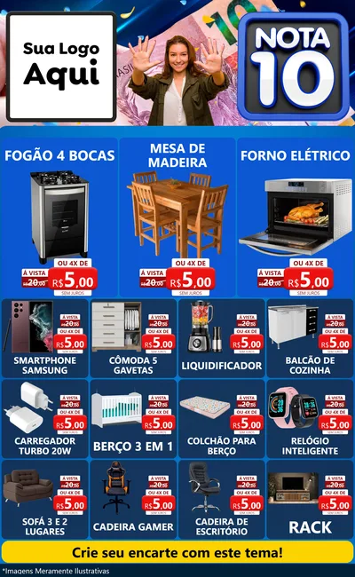 Modelo de Encarte para Encarte Grande com o tema Nota 10 para Móveis e Eletro