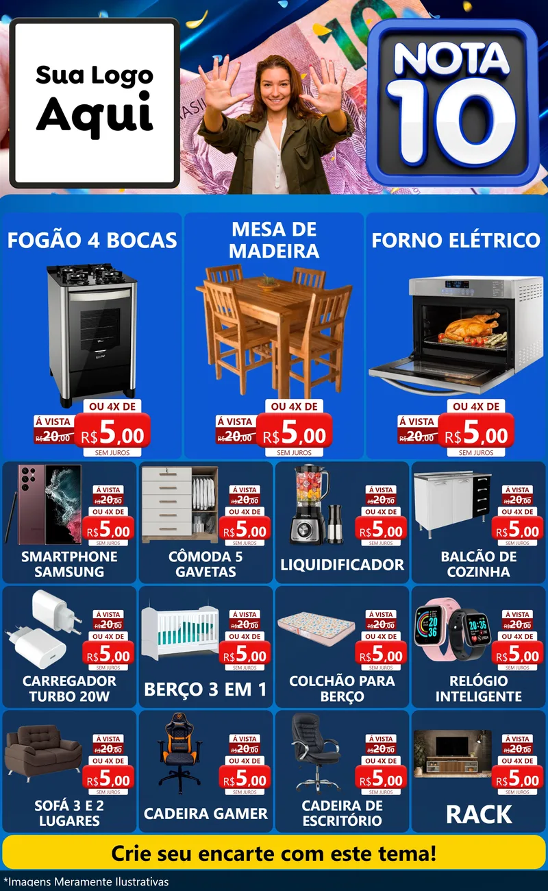 Modelo de Encarte para Encarte Grande com o tema Nota 10 para Móveis e Eletro