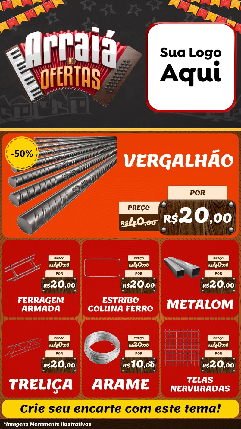 Modelo de Rede Social para Stories com o tema Arraiá de Ofertas - Junina para Ferragens