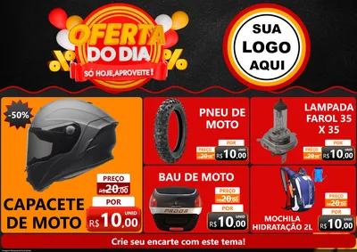 Modelo de Encarte para Encarte A4 Horizontal com o tema Oferta do Dia - Só hoje, Aproveite! para Moto peças