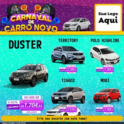 Modelo de Rede Social para Feed Facebook com o tema Carnaval de Carro Novo para Concessionaria de Carros