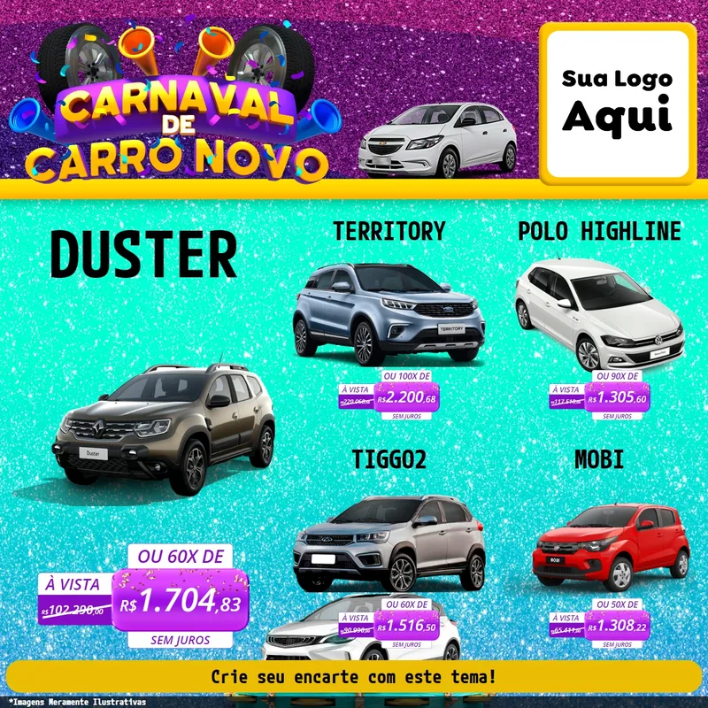 Modelo de Rede Social para Feed Facebook com o tema Carnaval de Carro Novo para Concessionaria de Carros