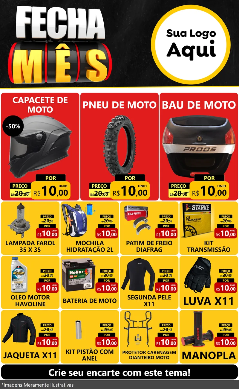 Modelo de Encarte para Encarte Grande com o tema Fecha Mês para Moto peças
