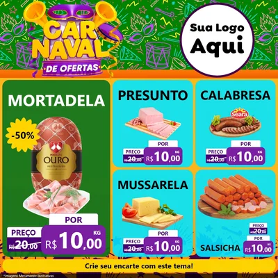 Modelo de Rede Social para Feed Facebook com o tema Carnaval de Ofertas para Frios e Laticínios