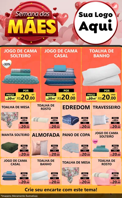 Modelo de Encarte para Encarte Grande com o tema Semana das Mães para Cama, Mesa e Banho