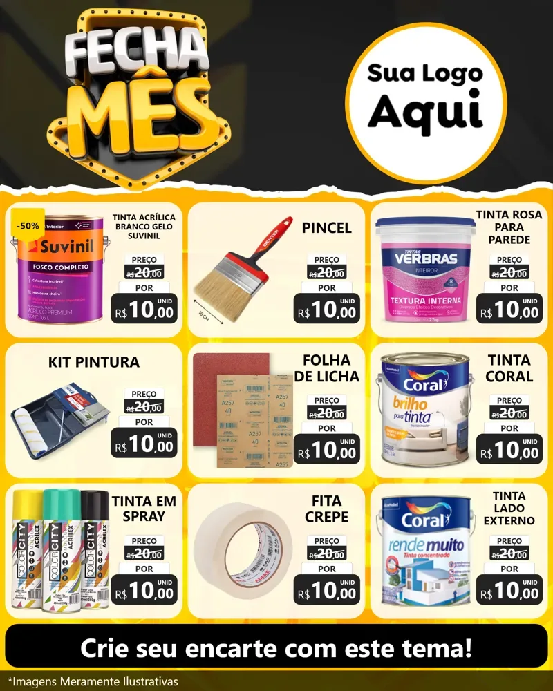 Modelo de Rede Social para Feed Instagram com o tema Fecha Mês para Tintas e Ferramentas