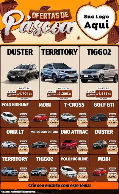 Modelo de Encarte para Encarte Grande com o tema Ofertas de Páscoa para Concessionaria de Carros