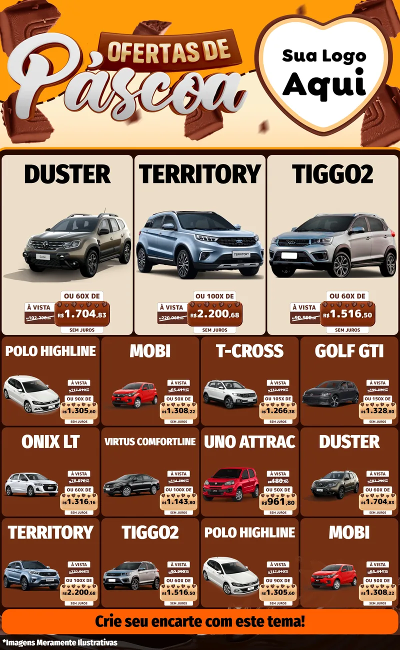 Modelo de Encarte para Encarte Grande com o tema Ofertas de Páscoa para Concessionaria de Carros