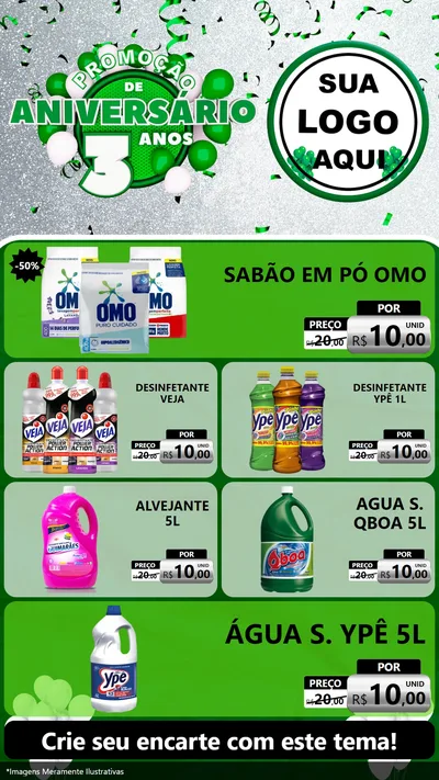 Modelo de TV para TV Vertical com o tema Promoção de Aniversário - 3 Anos para Produtos de Limpeza