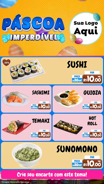 Modelo de TV para TV Vertical com o tema Páscoa Imperdível para Comida japonesa