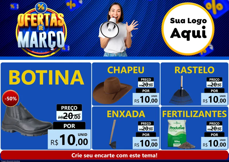 Modelo de Encarte para Encarte A4 Horizontal com o tema Ofertas de Março para Agropecuária