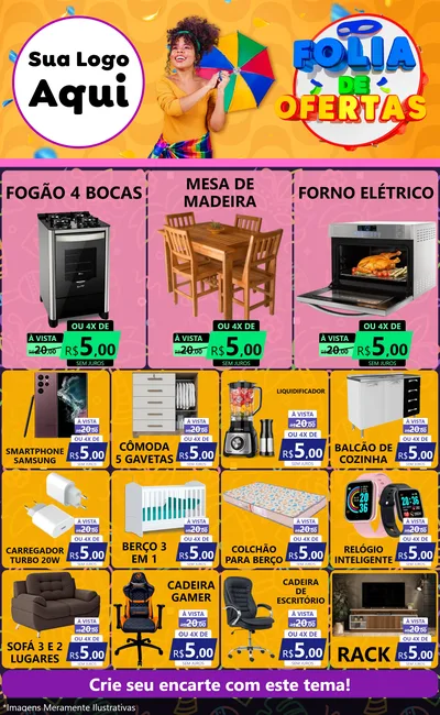 Modelo de Encarte para Encarte Grande com o tema Folia de Ofertas para Móveis e Eletro
