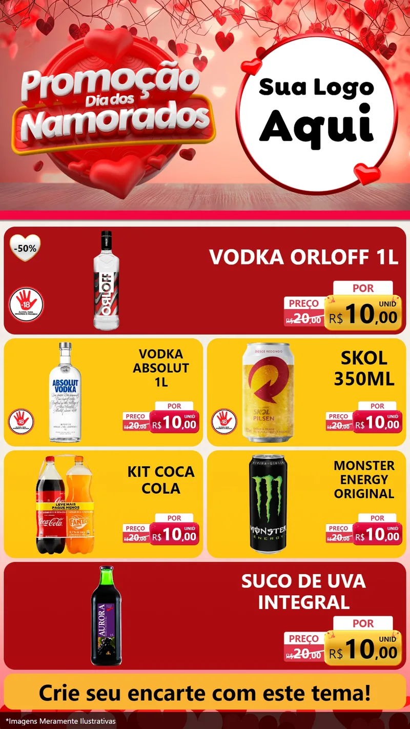 Modelo de TV para TV Vertical com o tema Promoção Dia dos Namorados para Distribuidora de bebidas