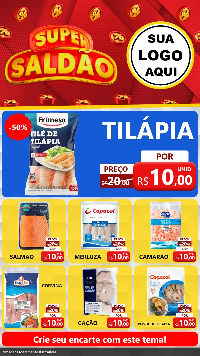 Modelo de Rede Social para Stories com o tema Super Saldão para Peixaria