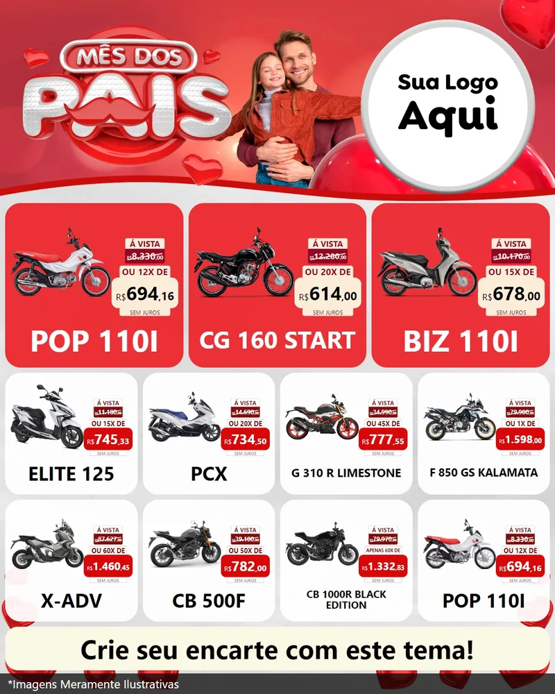 Modelo de Rede Social para Feed Instagram com o tema Mês dos Pais para Concessionaria de Motos