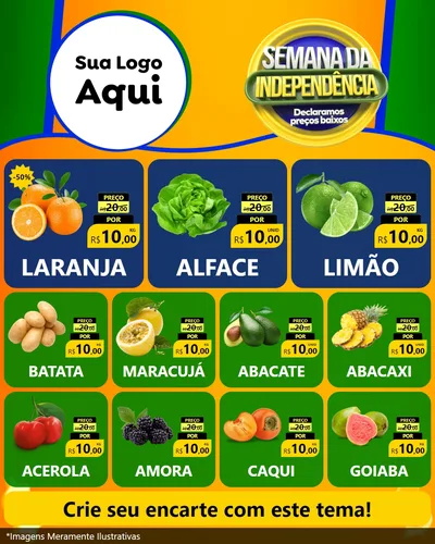 Modelo de Rede Social para Feed Instagram com o tema Semana da Independência Declaramos Preços Baixos para Hortifrúti