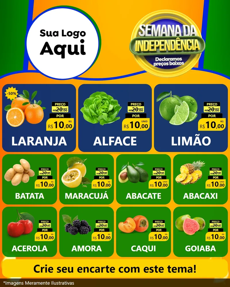 Modelo de Rede Social para Feed Instagram com o tema Semana da Independência Declaramos Preços Baixos para Hortifrúti