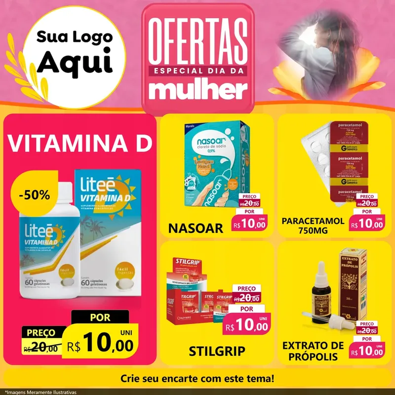Modelo de Rede Social para Feed Facebook com o tema Ofertas - Especial Dia Das Mulheres para Farmácia