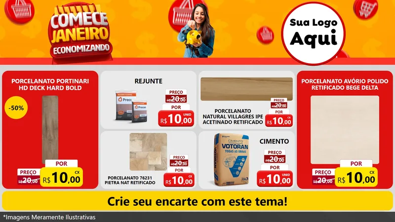 Modelo de TV para TV Horizontal com o tema Comece Janeiro Economizando para Pisos e revestimentos