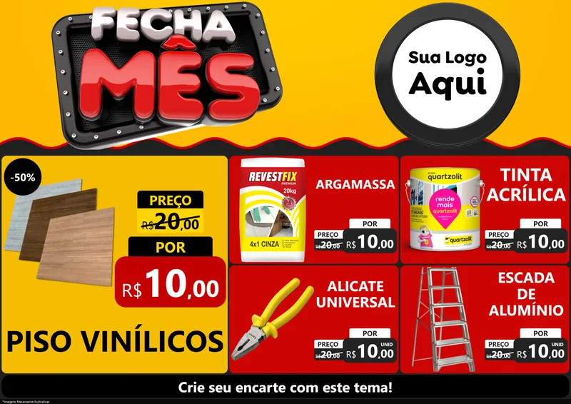 Modelo de Encarte para Encarte A4 Horizontal com o tema Fecha Mês para Material para Construção