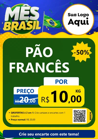 Modelo de Cartaz para Cartaz A4 Vertical com o tema Mês do Brasil para Padaria