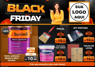 Modelo de Encarte para Encarte A4 Horizontal com o tema Black Friday para Tintas e Ferramentas