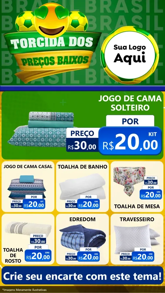 Modelo de Rede Social para Stories com o tema Torcida dos Preços Baixos - Copa para Cama, Mesa e Banho