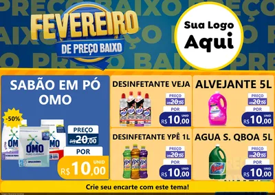 Modelo de Encarte para Encarte A4 Horizontal com o tema Fevereiro de Preço Baixo para Produtos de Limpeza