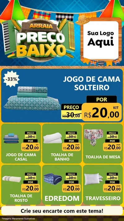 Modelo de Rede Social para Stories com o tema Arraiá de Preço Baixo - Junina para Cama, Mesa e Banho