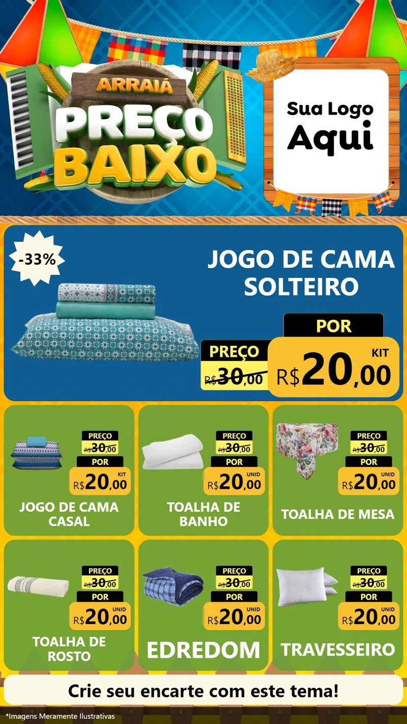 Modelo de Rede Social para Stories com o tema Arraiá de Preço Baixo - Junina para Cama, Mesa e Banho