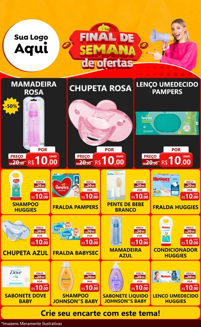 Modelo de Encarte para Encarte Grande com o tema Final de Semana de Ofertas para Bebês