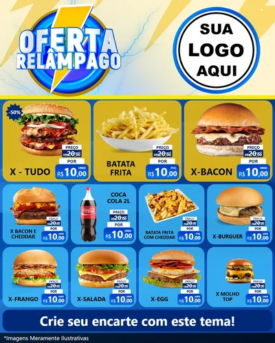 Modelo de Rede Social para Feed Instagram com o tema Oferta Relâmpago para Hamburgueria