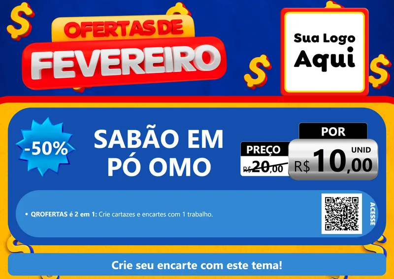Modelo de Cartaz para Cartaz A4 Horizontal com o tema Ofertas de Fevereiro para Produtos de Limpeza
