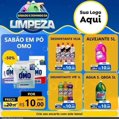 Modelo de Rede Social para Feed Facebook com o tema Sábado e Domingo da Limpeza para Produtos de Limpeza