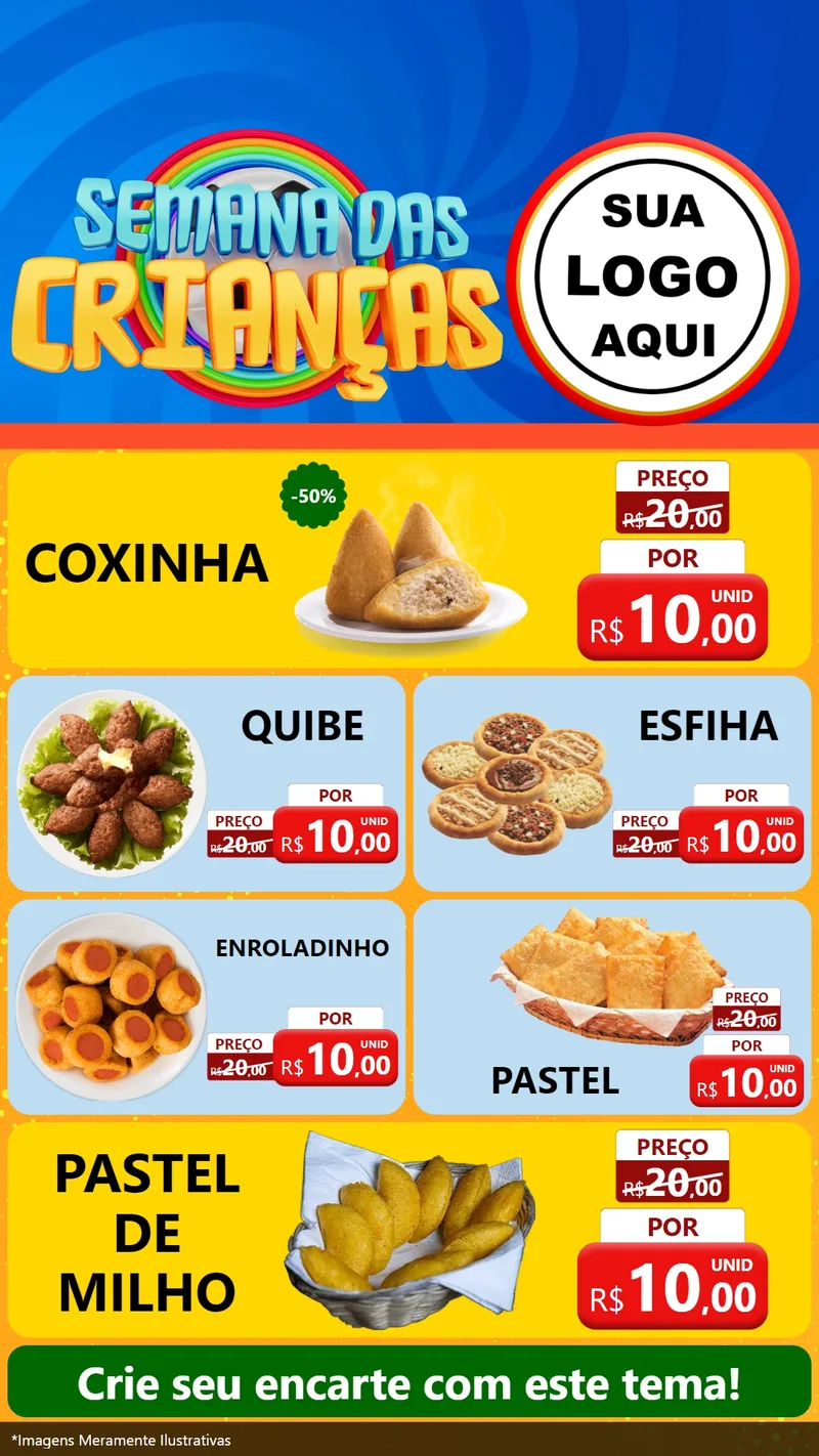 Modelo de TV para TV Vertical com o tema Semana das Crianças para Salgadaria