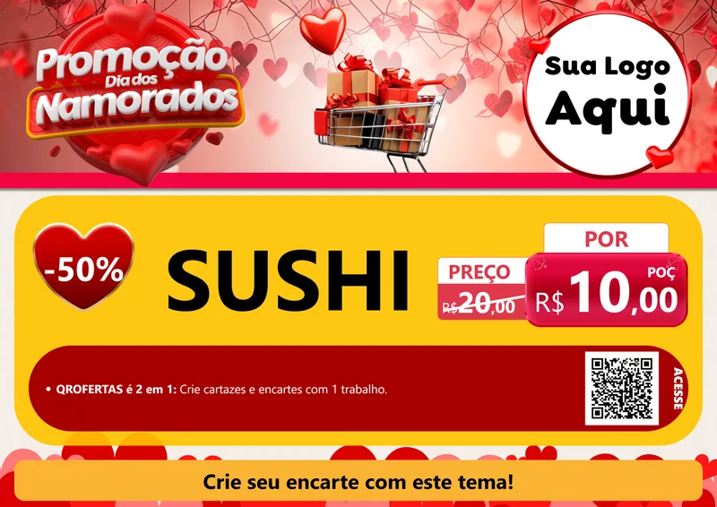 Modelo de Cartaz para Cartaz A4 Horizontal com o tema Promoção Dia dos Namorados para Comida japonesa