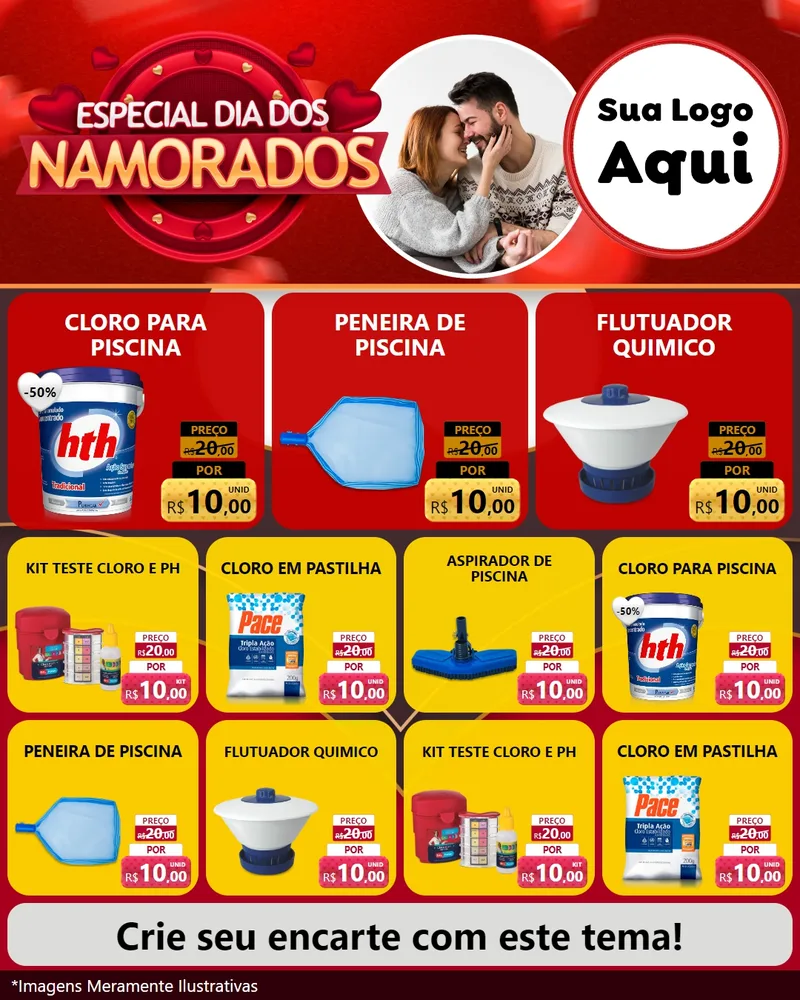Modelo de Rede Social para Feed Instagram com o tema Especial Dia Dos Namorados para Produtos para Piscina