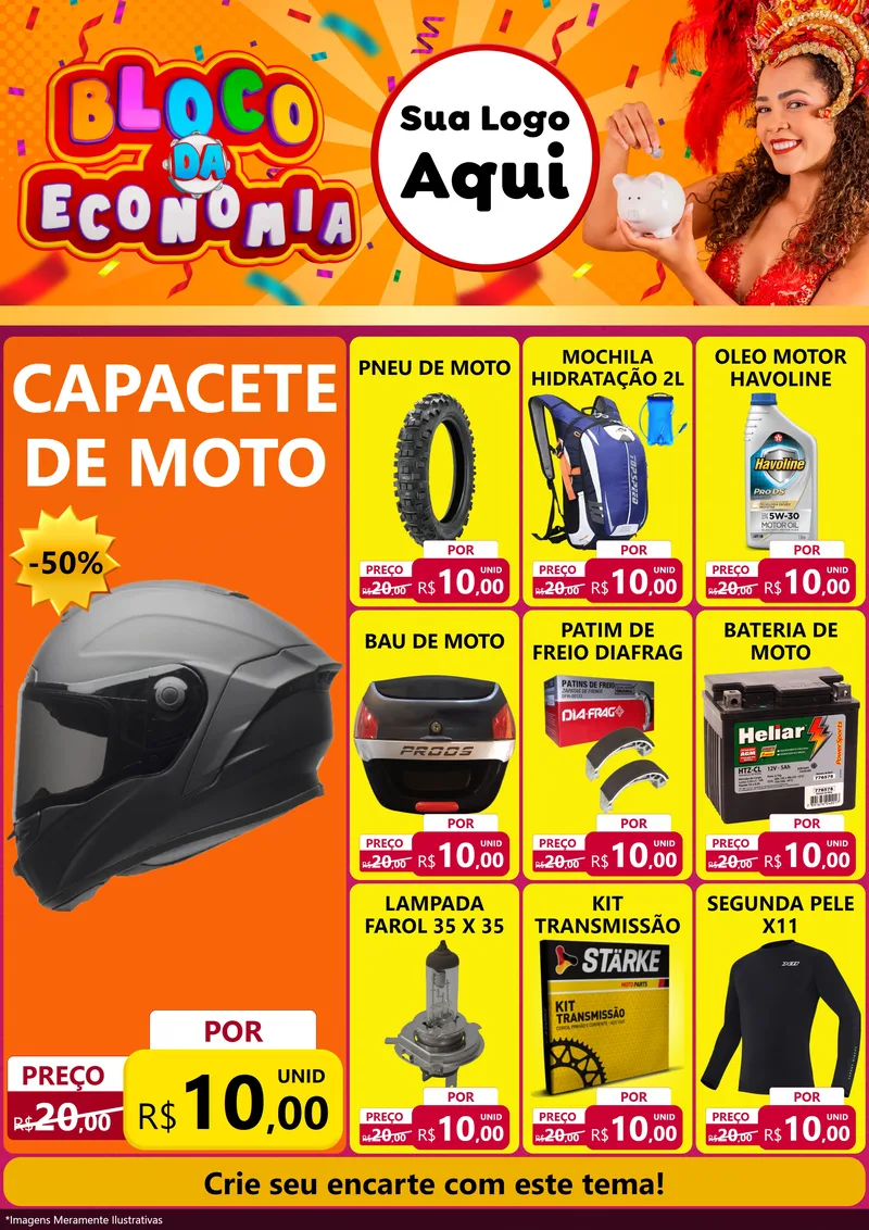 Modelo de Encarte para Encarte A4 Vertical com o tema Bloco da Economia para Moto peças