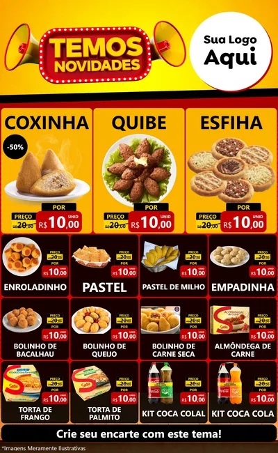 Modelo de Encarte para Encarte Grande com o tema Temos Novidades para Salgadaria