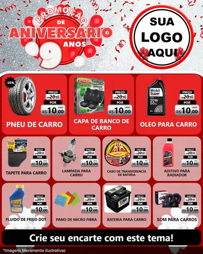 Modelo de Rede Social para Feed Instagram com o tema Promoção de Aniversário - 9 Anos para Auto peças