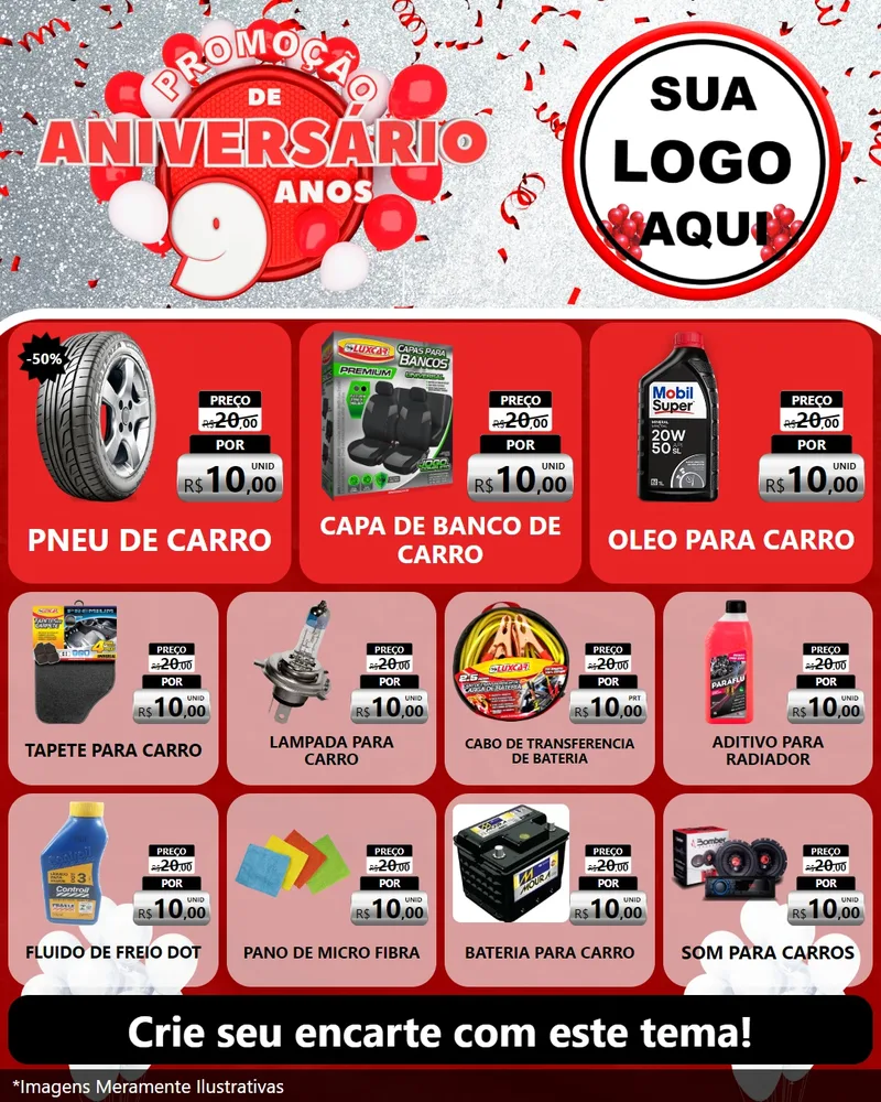 Modelo de Rede Social para Feed Instagram com o tema Promoção de Aniversário - 9 Anos para Auto peças