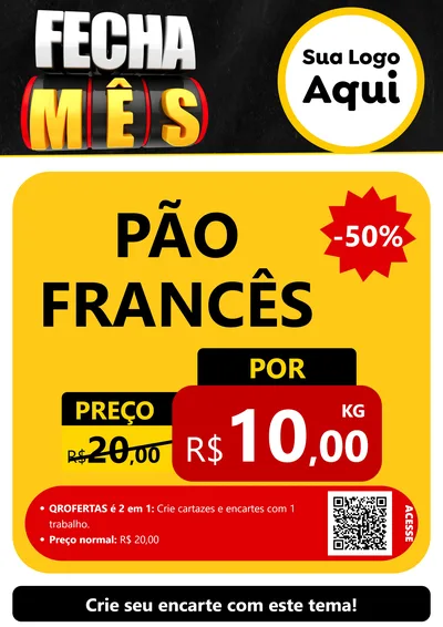 Modelo de Cartaz para Cartaz A4 Vertical com o tema Fecha Mês para Padaria