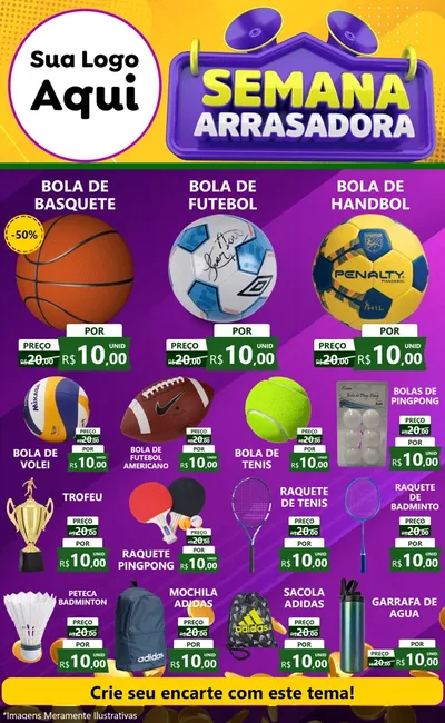 Modelo de Encarte para Encarte Grande com o tema Semana Arrasadora para Artigos Esportivos