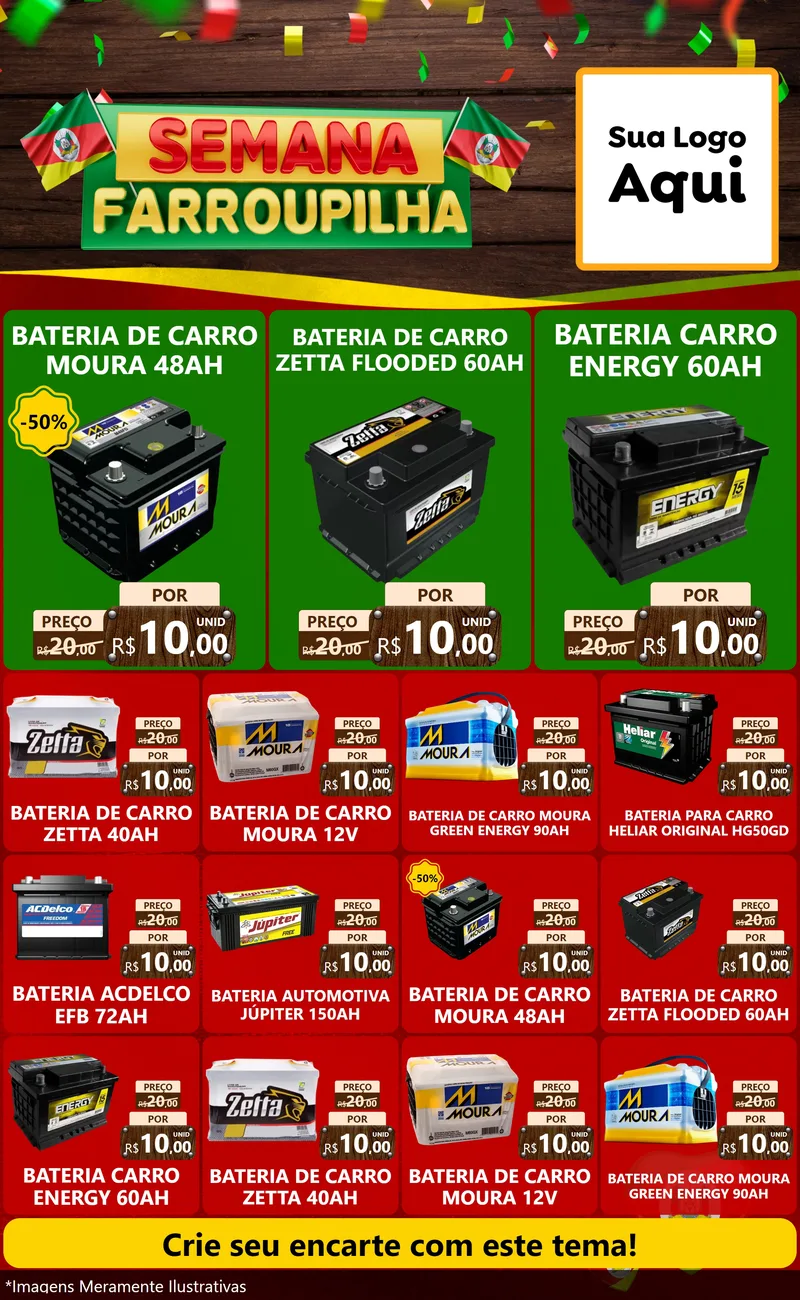 Modelo de Encarte para Encarte Grande com o tema Semana Farroupilha para Baterias Elétricas