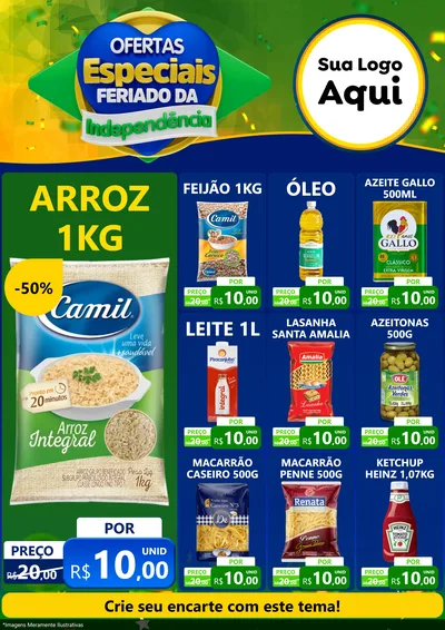 Modelo de Encarte para Encarte A4 Vertical com o tema Ofertas Especiais Feriado da Independência para Supermercado