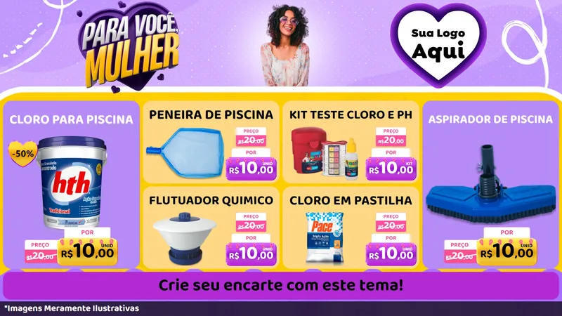 Modelo de TV para TV Horizontal com o tema Para Você, Mulher para Produtos para Piscina