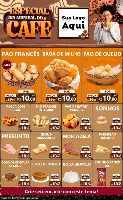 Modelo de Encarte para Encarte Grande com o tema Especial Dia Mundial do Café para Padaria
