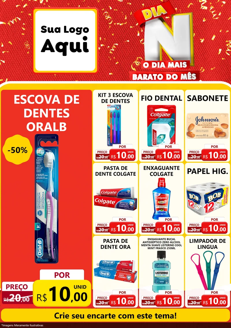 Modelo de Encarte para Encarte A4 Vertical com o tema Dia N o Dia Mais Barato do Mês para Higiene Pessoal