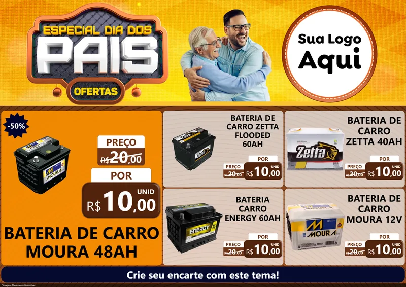 Modelo de Encarte para Encarte A4 Horizontal com o tema Especial Dia dos Pais para Baterias Elétricas