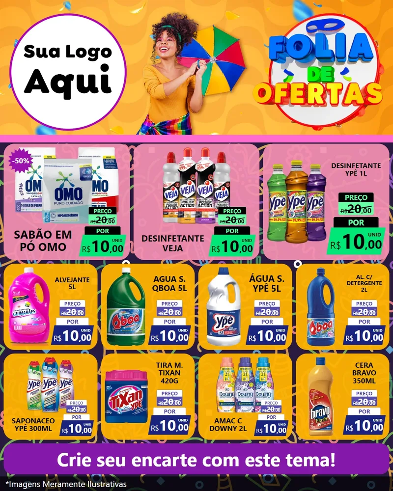 Modelo de Rede Social para Feed Instagram com o tema Folia de Ofertas para Produtos de Limpeza